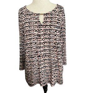 Jones New York Blouse Women's Size Medium‎ Boho Chic Keyhole Feminine Abstract